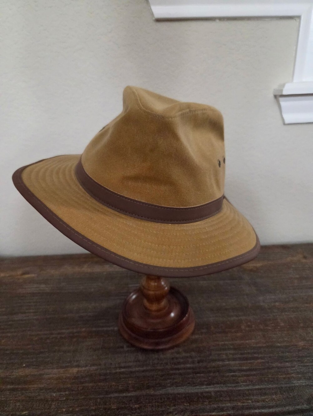 Orvis Brown Leather Hat with Navy Tag